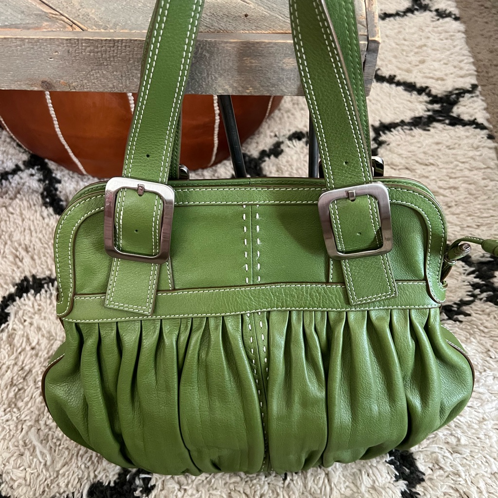Cole Haan Hobo Green Large Pebbled Leather Gathered Shoulder Bag